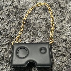 Off-White Black Handbag with Gold Chain